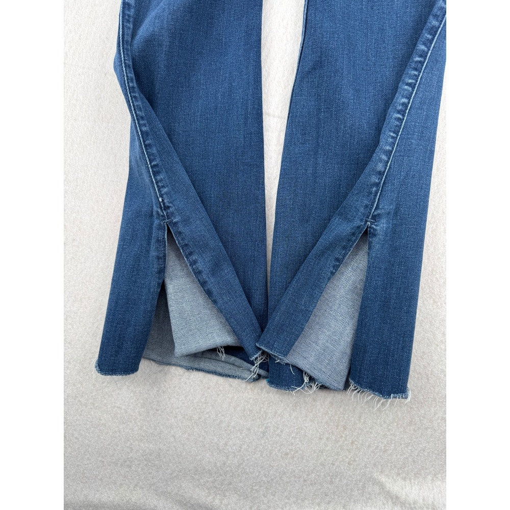 Y2K Hollister High Rise Flare Jeans Blue Raw Hem Side Slit Size 7R (28x30) Boho - Picture 11 of 12